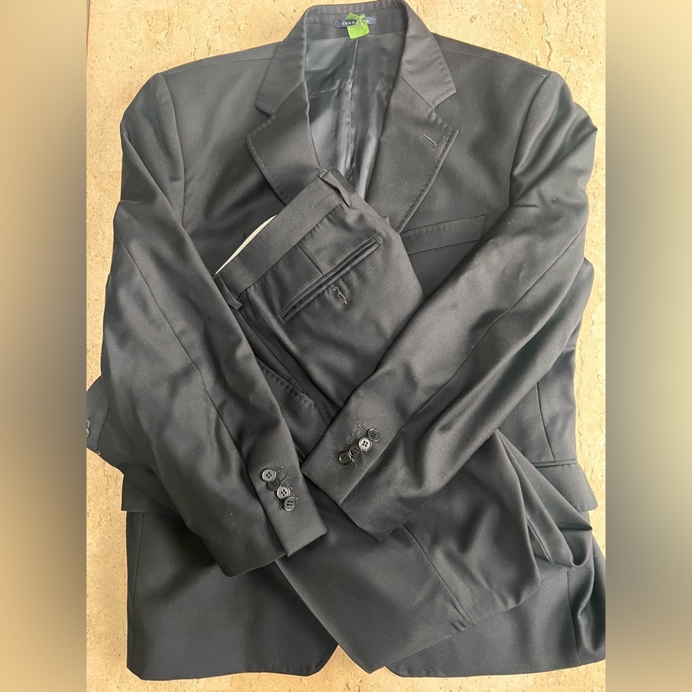 Loro Piana Super 120’s Vintage Wool Black Suit Men’s Large Italian Made